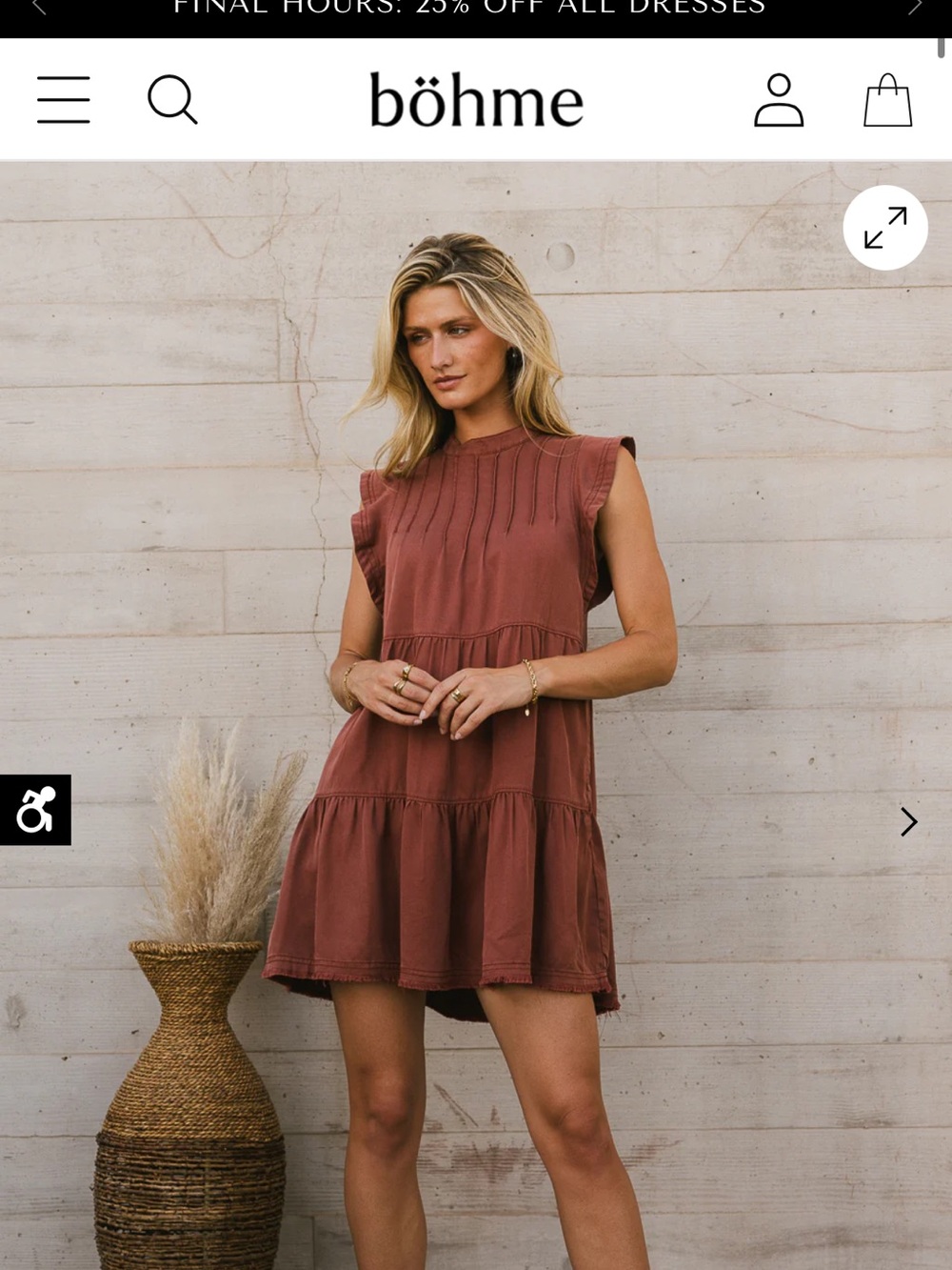 Bohme: Regina Pleated mini dress in brick